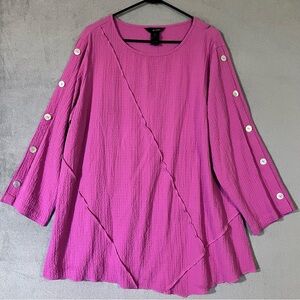 Ali Miles Pink Button Sleeve Relaxed Tunic Top Womens Plus Sz 1X